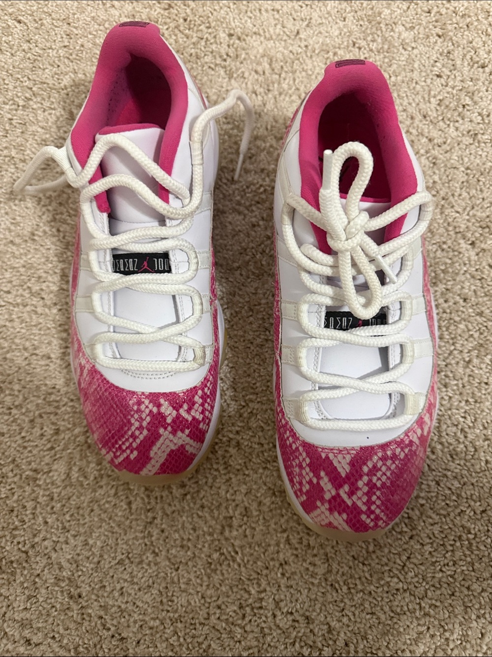Women’s snakeskin airjordans 11’s White and Pink Athletic